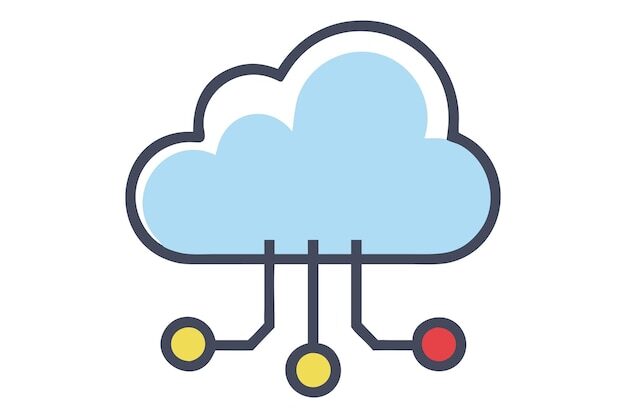 Illustration representing Types of Cloud Computing with a cloud icon connected to multiple colored nodes, symbolizing different cloud service models and network connections.