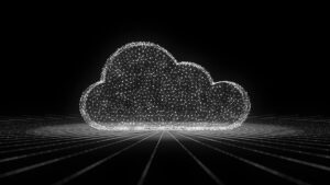 Private Cloud Architecture concept illustrated with a digital cloud made of connected dots and lines representing secure data network technology