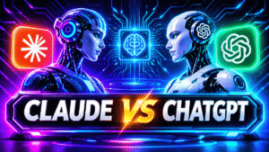 ChatGPT vs Claude AI tools comparison featuring AI robots