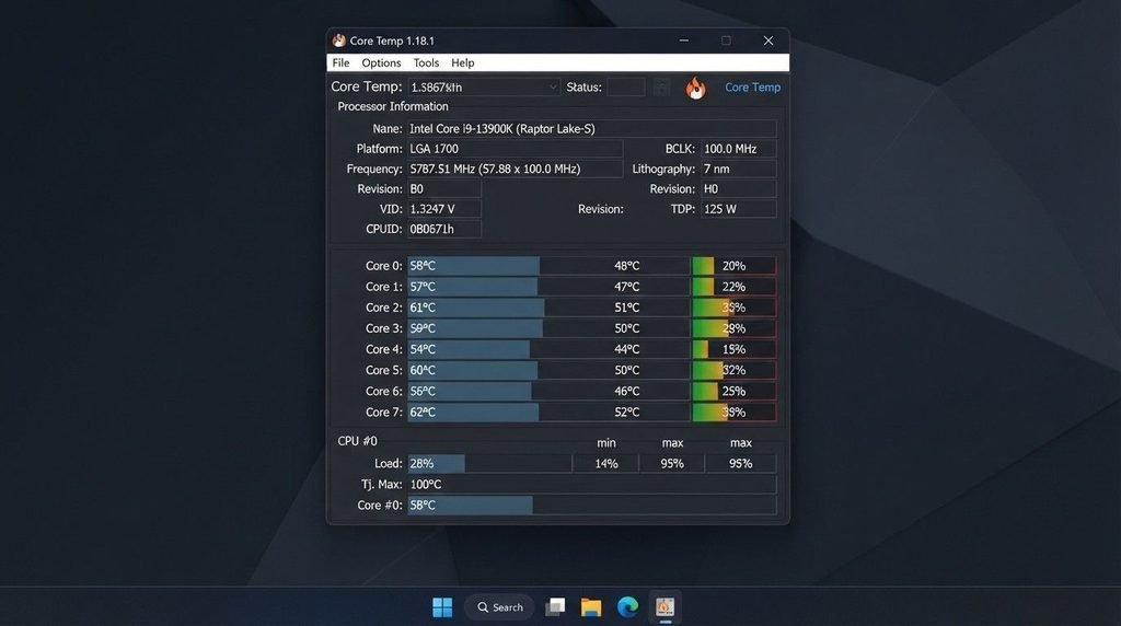 Core Temp software displaying live per-core CPU temperature readings
how to monitor temperature on laptop