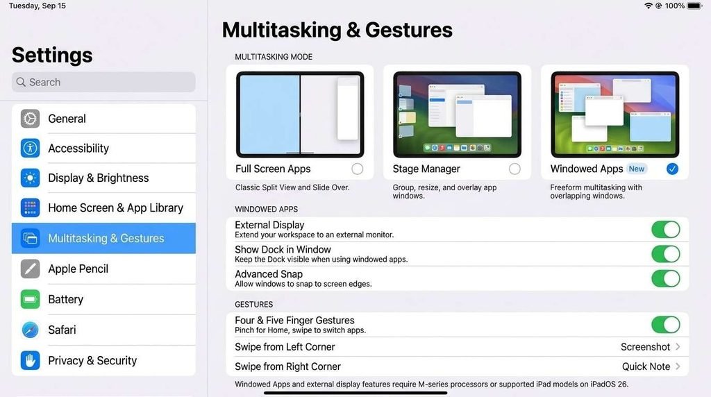 iPad Settings screen showing the Multitasking and Gestures options
convert ipad into laptop