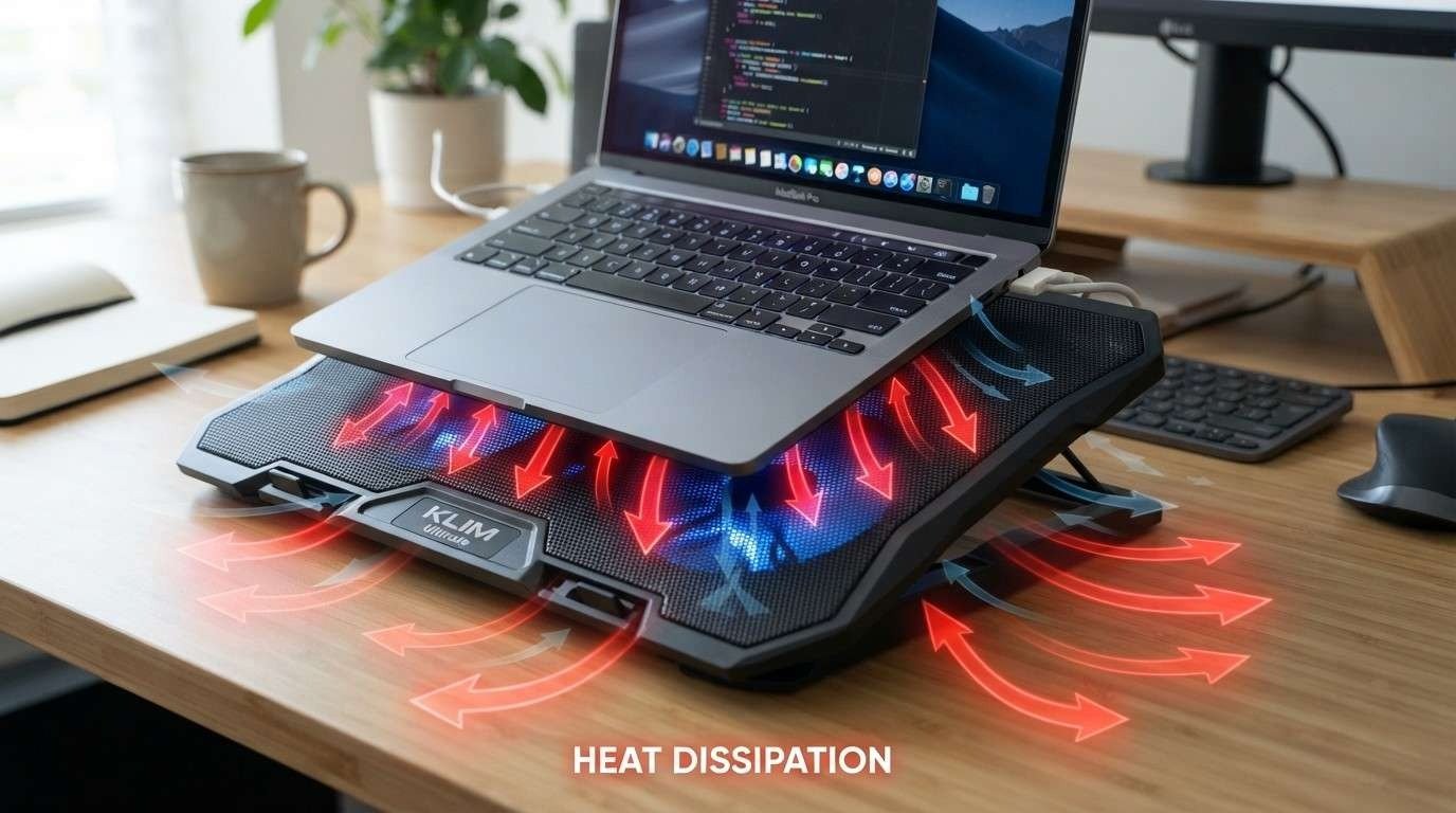 will my laptop run this game
Laptop resting on a cooling pad with airflow arrows showing heat dissipation during gaming